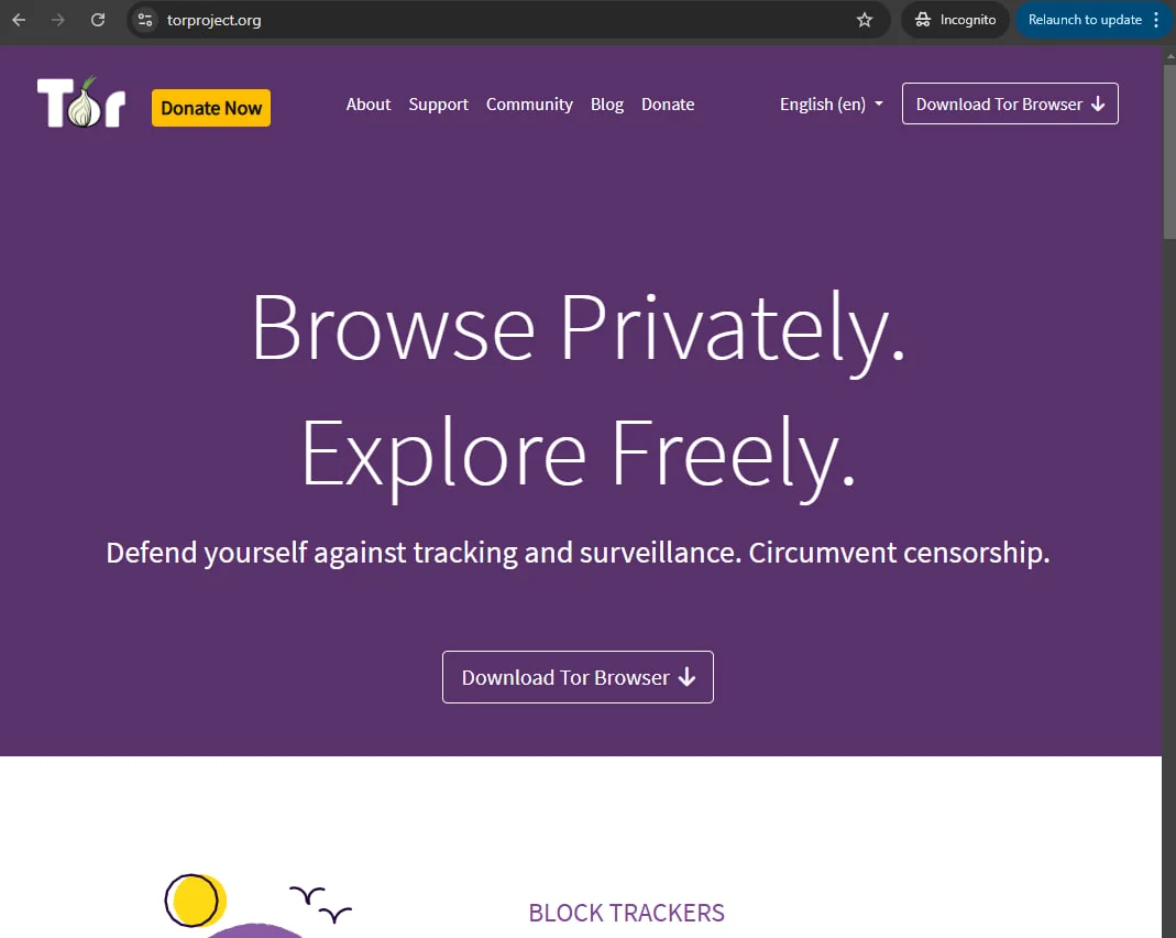 Screenshot of Tor Browser download page and installed interface with purple onion logo, essential for accessing TorZon Darknet securely